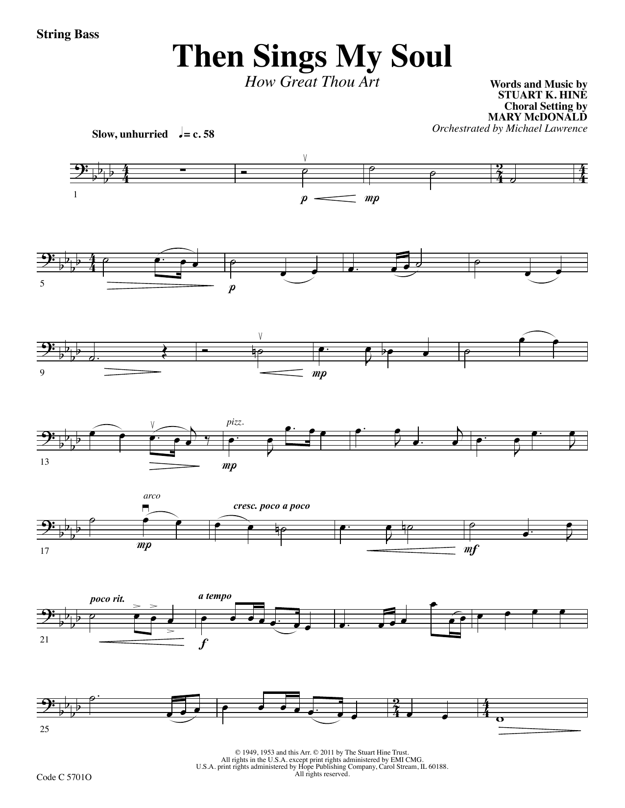 Stuart K. Hine Then Sings My Soul (How Great Thou Art) - String Bass Sheet Music Notes & Chords for Choir Instrumental Pak - Download or Print PDF