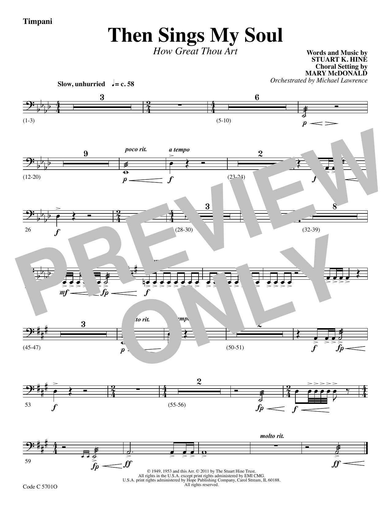 Stuart K. Hine Then Sings My Soul (How Great Thou Art) - Timpani Sheet Music Notes & Chords for Choir Instrumental Pak - Download or Print PDF