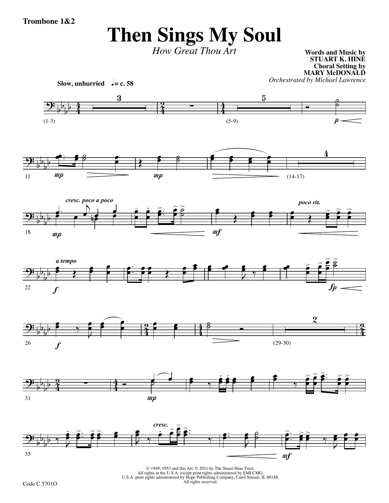 Stuart K. Hine Then Sings My Soul (How Great Thou Art) - Trombone 1 & 2 Sheet Music Notes & Chords for Choir Instrumental Pak - Download or Print PDF