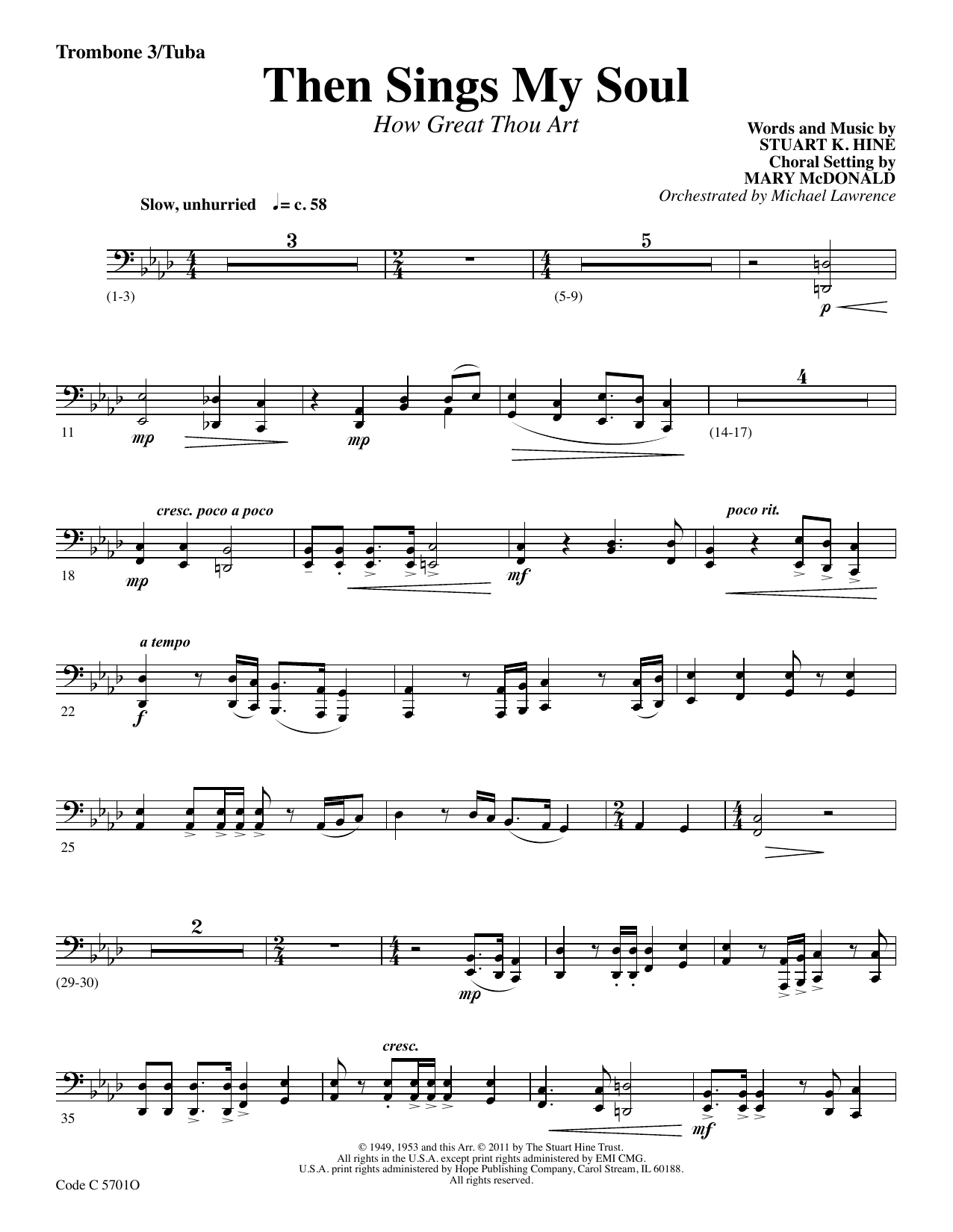 Stuart K. Hine Then Sings My Soul (How Great Thou Art) - Trombone 3/Tuba Sheet Music Notes & Chords for Choir Instrumental Pak - Download or Print PDF
