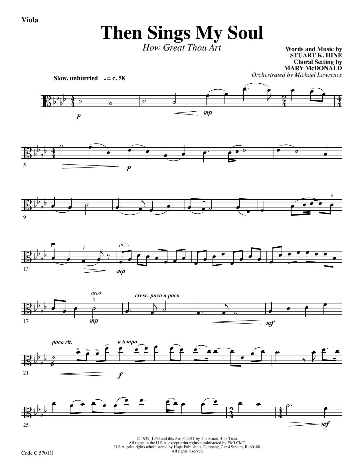 Stuart K. Hine Then Sings My Soul (How Great Thou Art) - Viola Sheet Music Notes & Chords for Choir Instrumental Pak - Download or Print PDF