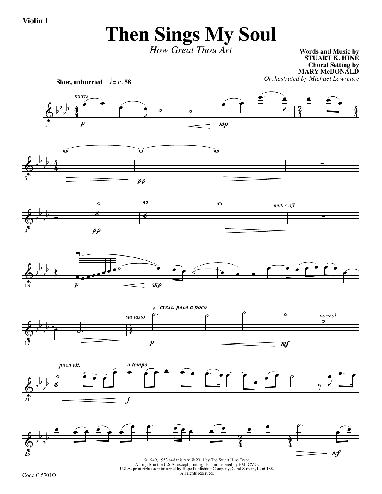 Stuart K. Hine Then Sings My Soul (How Great Thou Art) - Violin 1 Sheet Music Notes & Chords for Choir Instrumental Pak - Download or Print PDF