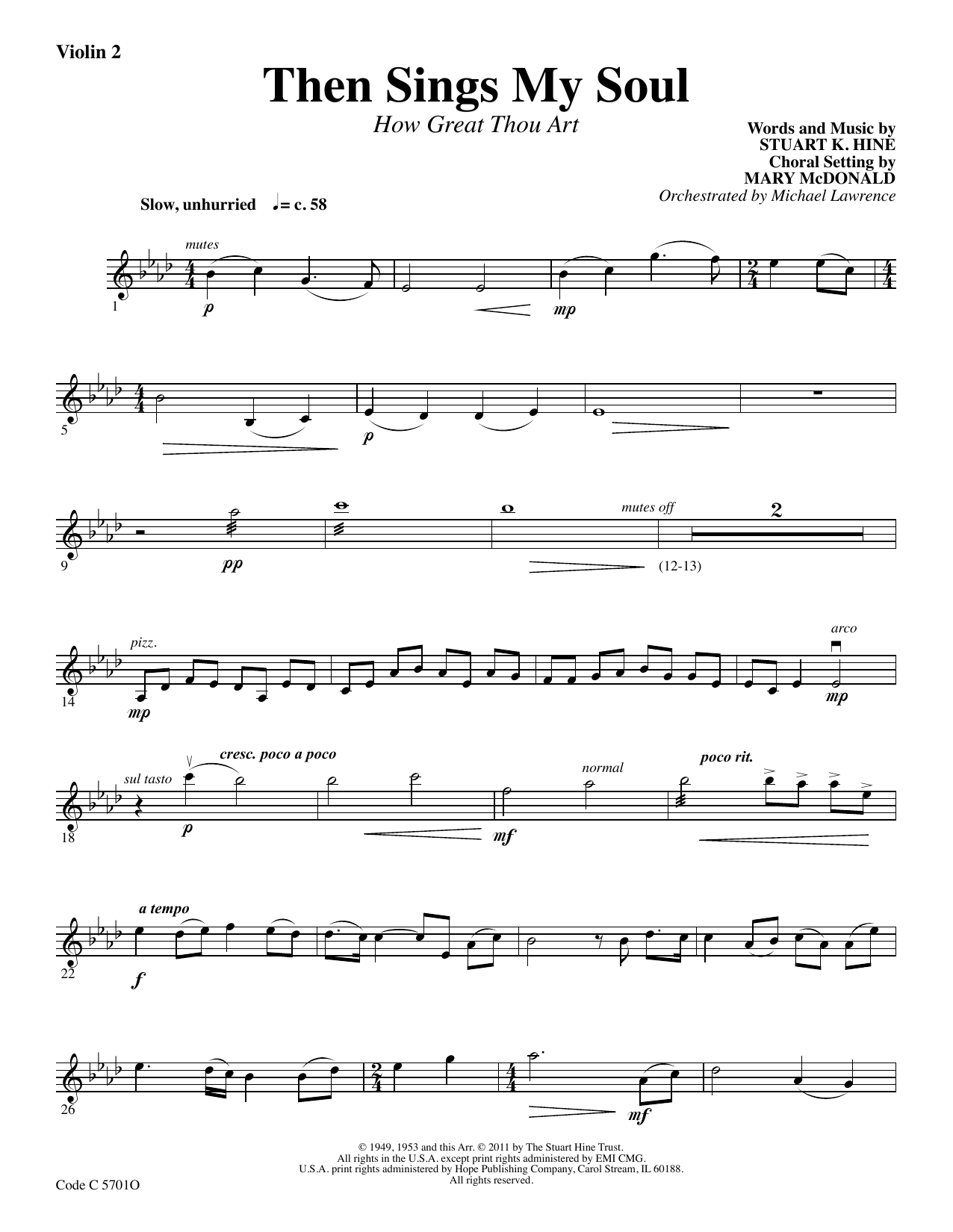 Stuart K. Hine Then Sings My Soul (How Great Thou Art) - Violin 2 Sheet Music Notes & Chords for Choir Instrumental Pak - Download or Print PDF