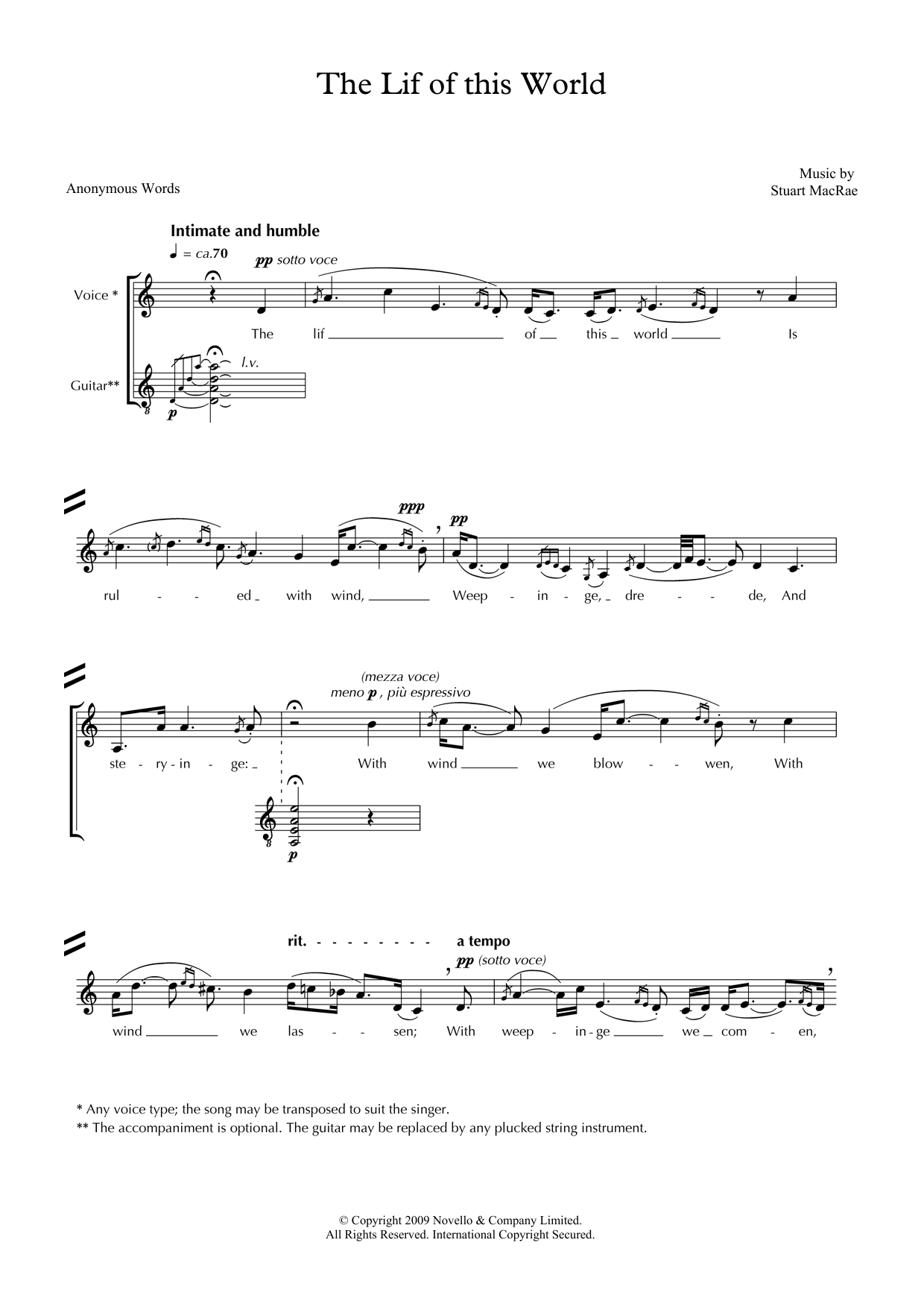 Stuart MacRae The Lif of this World (for voice & guitar) Sheet Music Notes & Chords for Piano & Vocal - Download or Print PDF