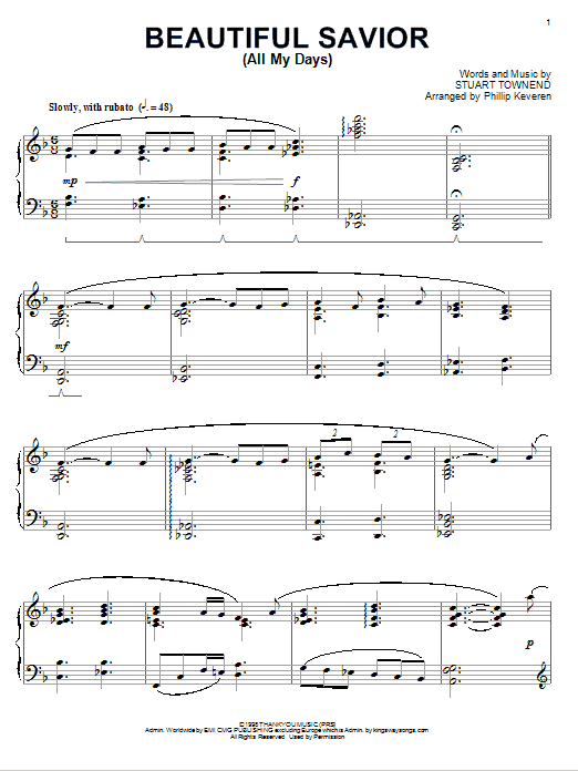Stuart Townend Beautiful Savior (All My Days) [Jazz version] (arr. Phillip Keveren) Sheet Music Notes & Chords for Piano - Download or Print PDF