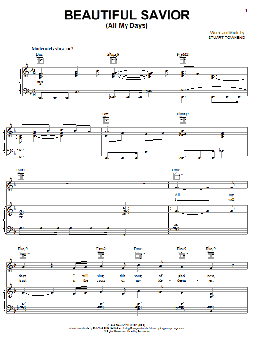 Stuart Townend Beautiful Savior (All My Days) Sheet Music Notes & Chords for Easy Piano - Download or Print PDF