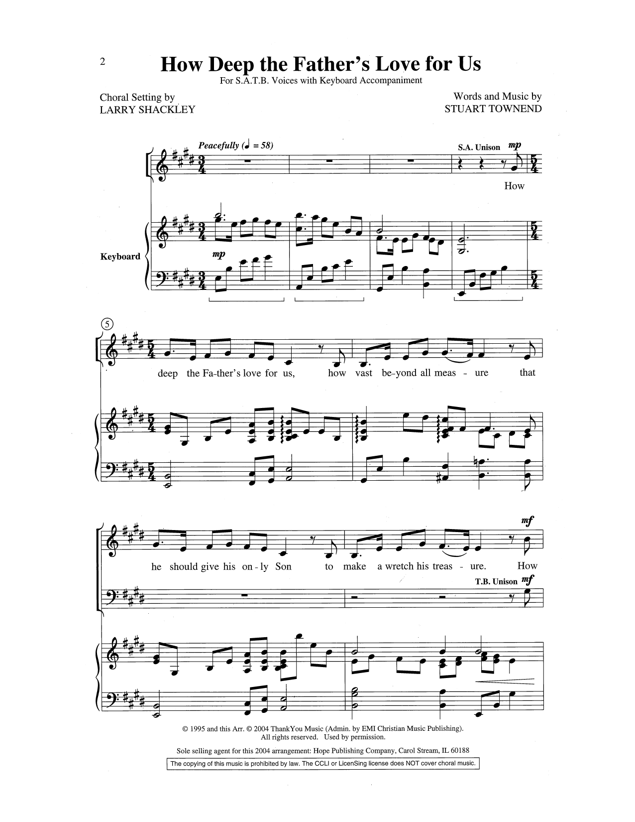 Stuart Townend How Deep the Father's Love for Us (arr. Larry Shackley) Sheet Music Notes & Chords for Choral - Download or Print PDF