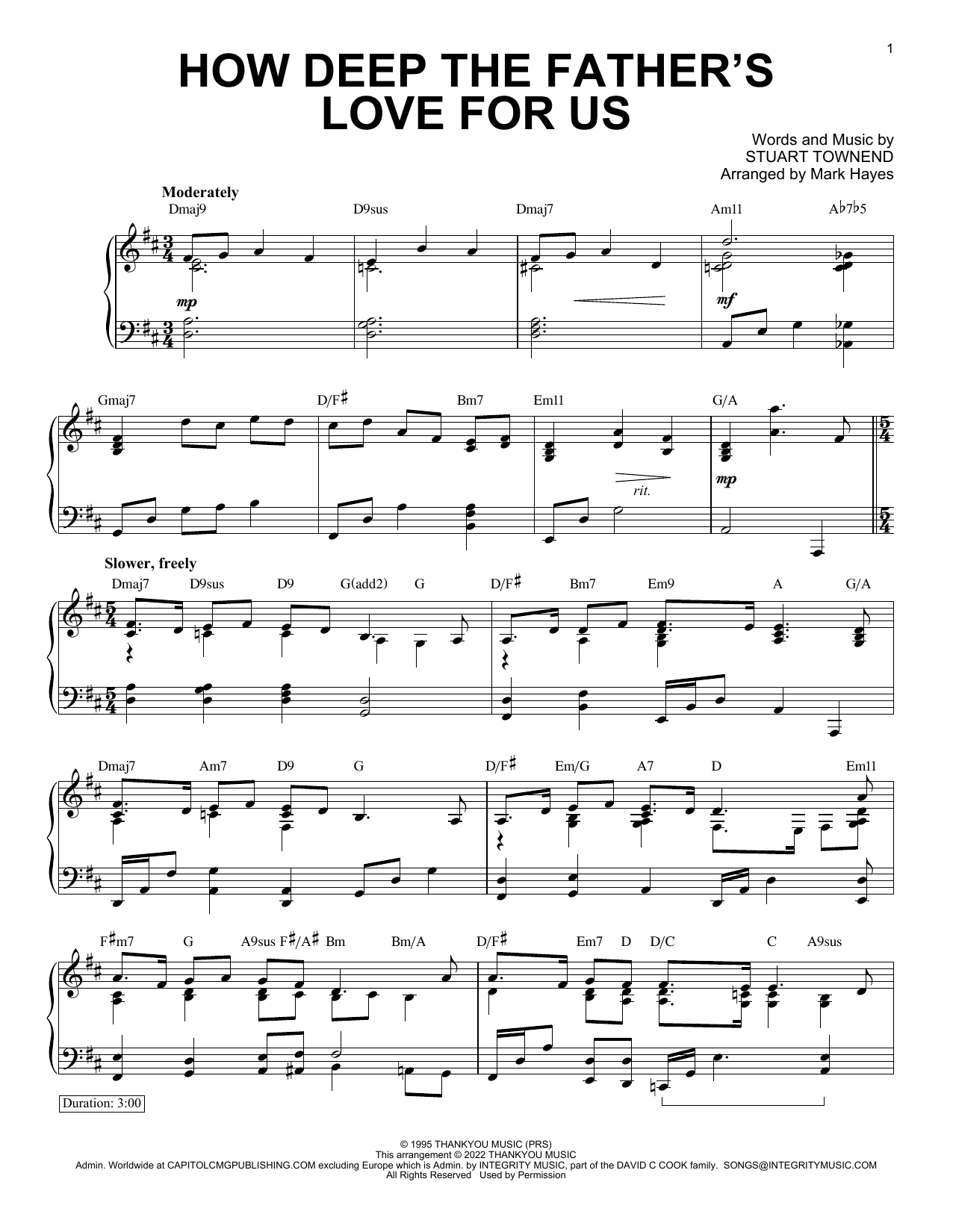 Stuart Townend How Deep The Father's Love For Us (arr. Mark Hayes) Sheet Music Notes & Chords for Piano Solo - Download or Print PDF