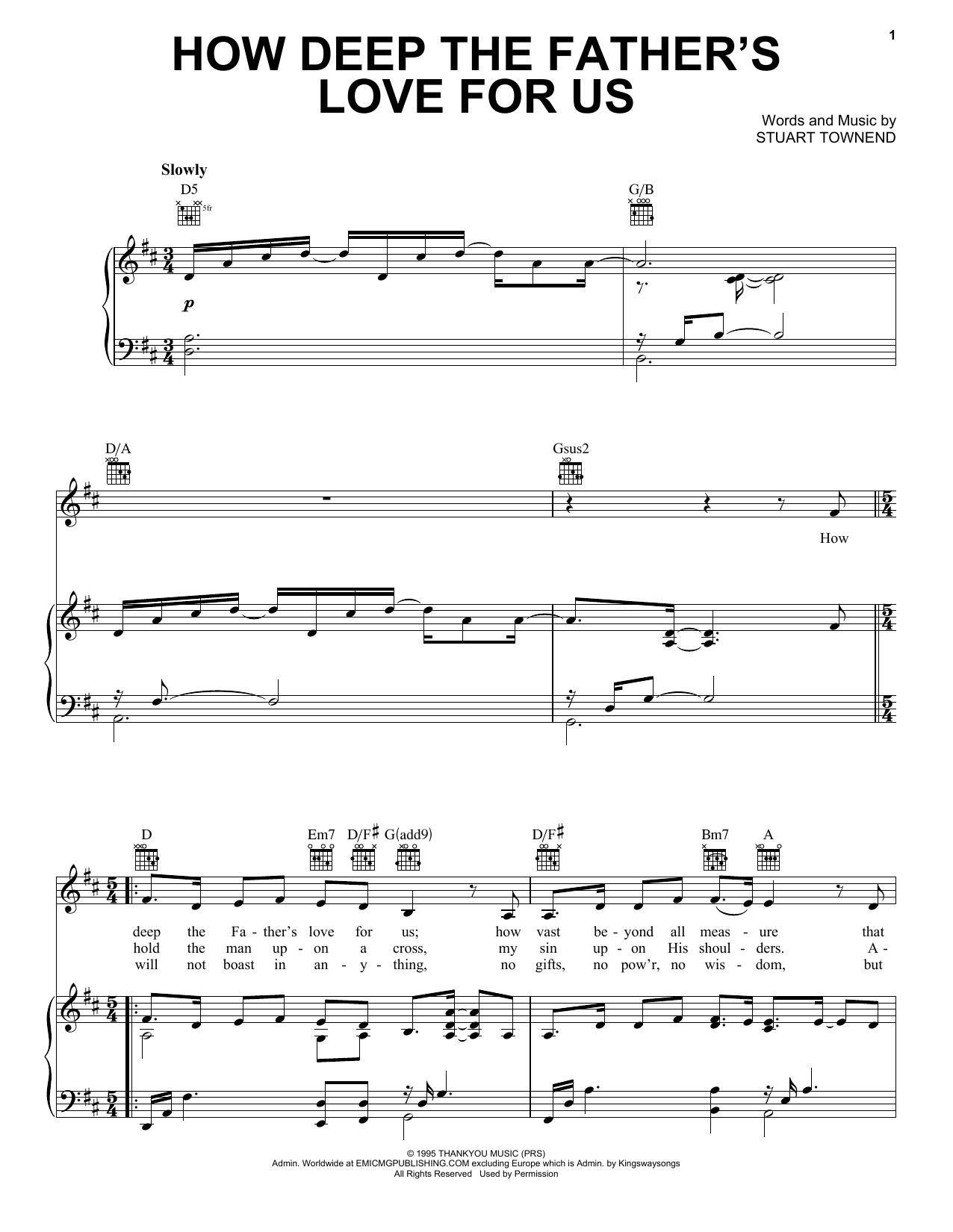 Stuart Townend How Deep The Father's Love For Us Sheet Music Notes & Chords for Melody Line, Lyrics & Chords - Download or Print PDF