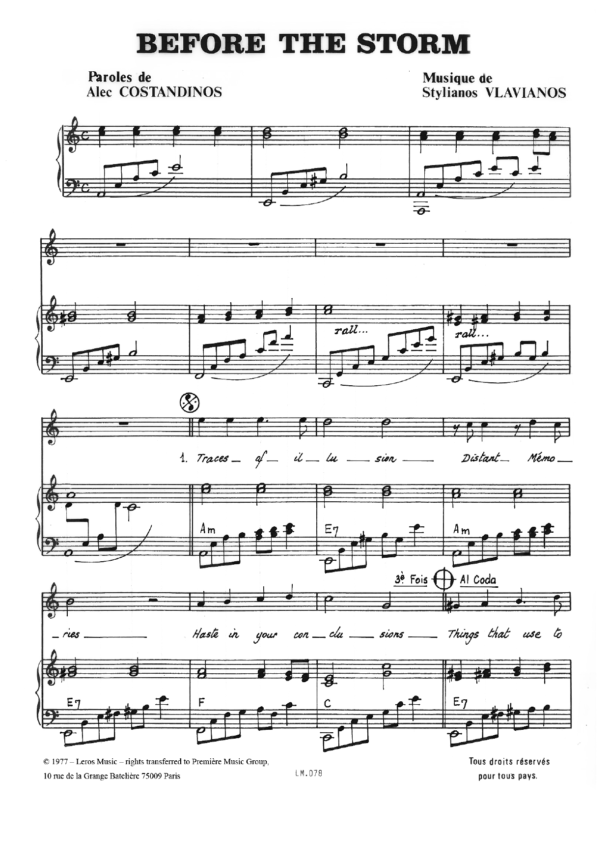 Stylianos Vlavianos Before The Storm Sheet Music Notes & Chords for Piano & Vocal - Download or Print PDF