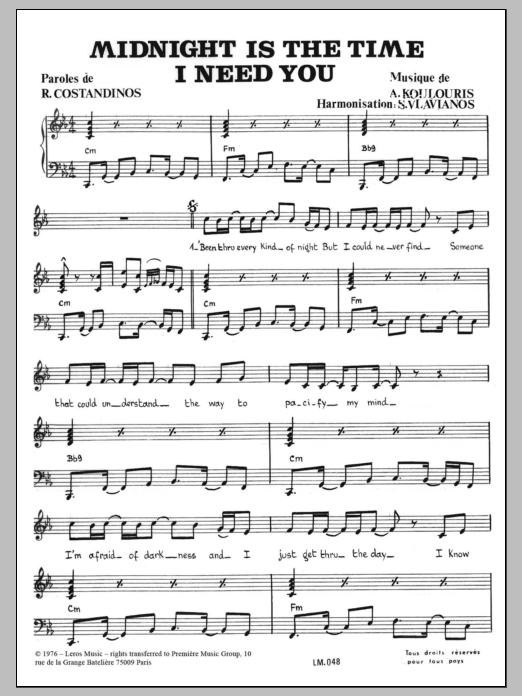Stylianos Vlavianos Midnight Is The Time I Need You Sheet Music Notes & Chords for Piano & Vocal - Download or Print PDF