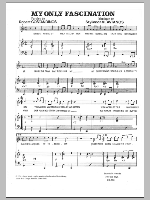 Stylianos Vlavianos My Only Fascination Sheet Music Notes & Chords for Piano & Vocal - Download or Print PDF