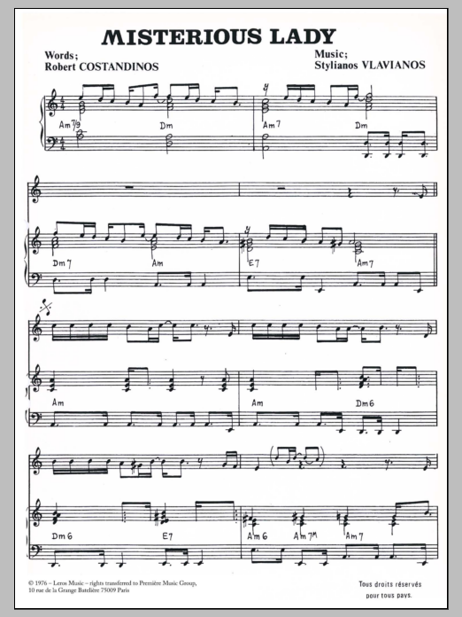 Stylianos Vlavianos Mysterious Lady Sheet Music Notes & Chords for Piano & Vocal - Download or Print PDF Stylianos Vlavianos Mysterious Lady Sheet Music Notes & Chords for Piano & Vocal - Download or Print PDF