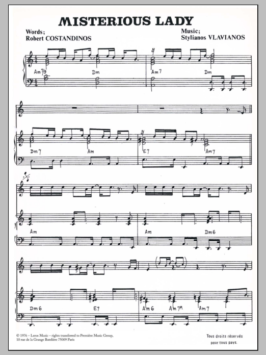 Stylianos Vlavianos Mysterious Lady Sheet Music Notes & Chords for Piano & Vocal - Download or Print PDF