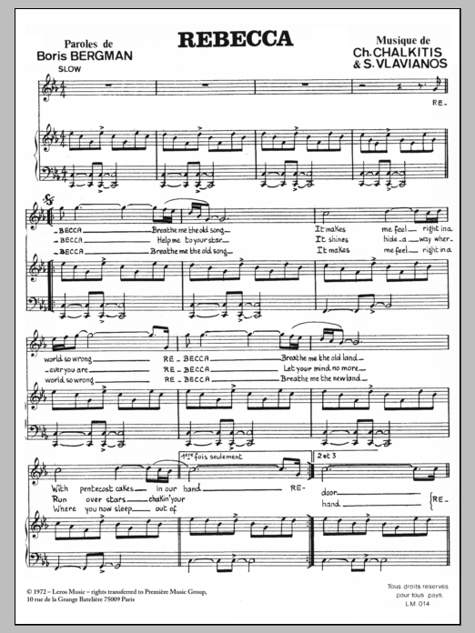 Stylianos Vlavianos Rebecca Sheet Music Notes & Chords for Piano & Vocal - Download or Print PDF