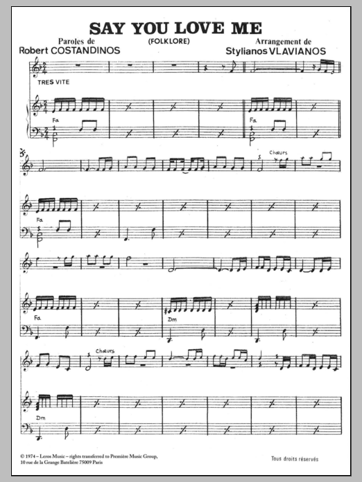 Stylianos Vlavianos Say You Love Me Sheet Music Notes & Chords for Piano & Vocal - Download or Print PDF