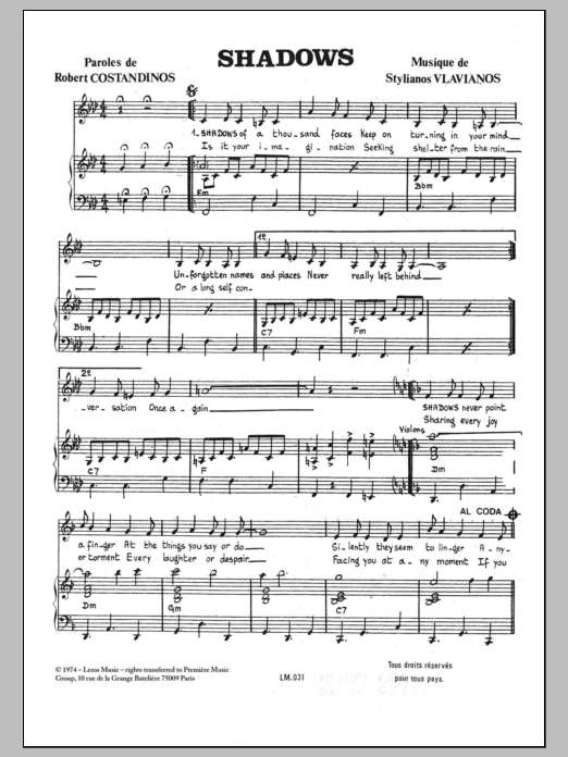 Stylianos Vlavianos Shadows Sheet Music Notes & Chords for Piano & Vocal - Download or Print PDF