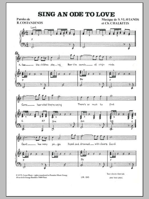 Stylianos Vlavianos Sing An Ode To Love Sheet Music Notes & Chords for Piano & Vocal - Download or Print PDF