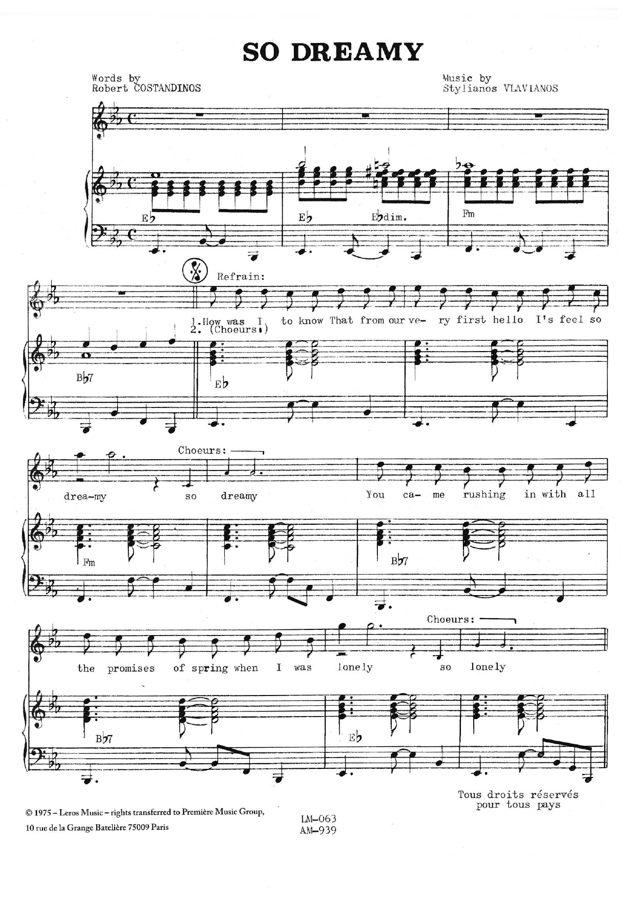 Stylianos Vlavianos So Dreamy Sheet Music Notes & Chords for Piano & Vocal - Download or Print PDF