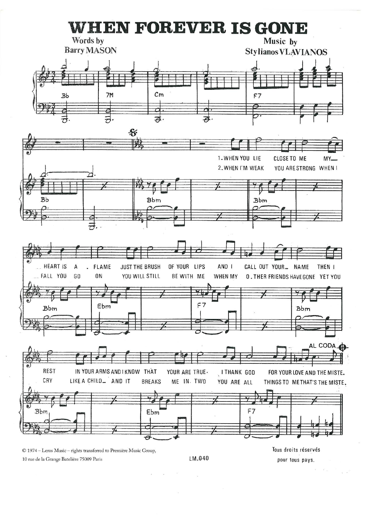 Stylianos Vlavianos When Forever Has Gone Sheet Music Notes & Chords for Piano & Vocal - Download or Print PDF