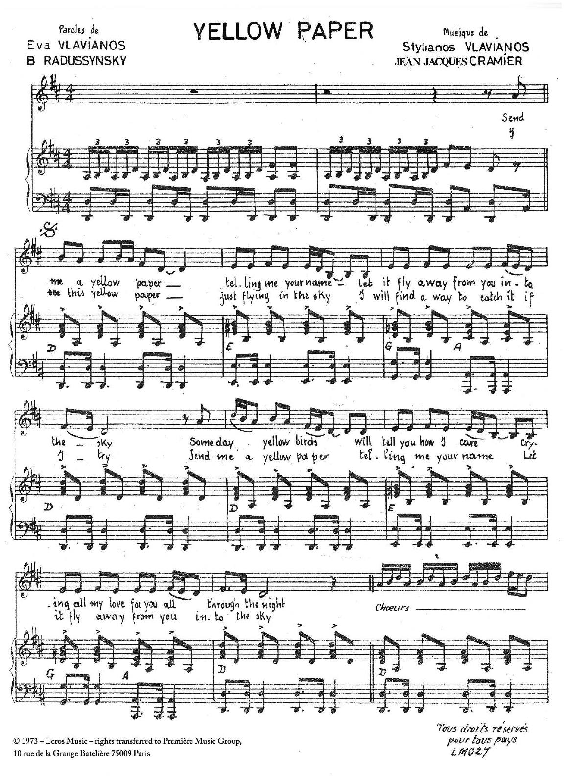Stylianos Vlavianos Yellow Paper Sheet Music Notes & Chords for Piano & Vocal - Download or Print PDF