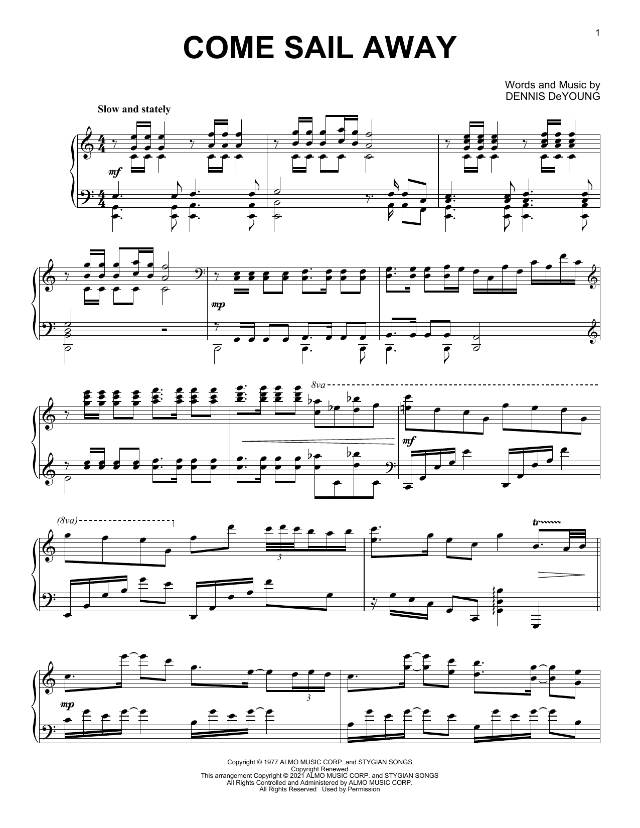Styx Come Sail Away [Classical version] (arr. David Pearl) Sheet Music Notes & Chords for Piano Solo - Download or Print PDF