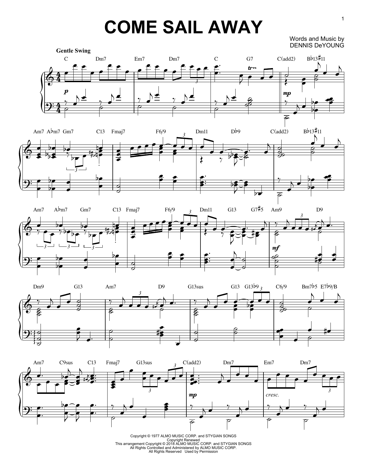 Styx Come Sail Away [Jazz version] Sheet Music Notes & Chords for Piano - Download or Print PDF