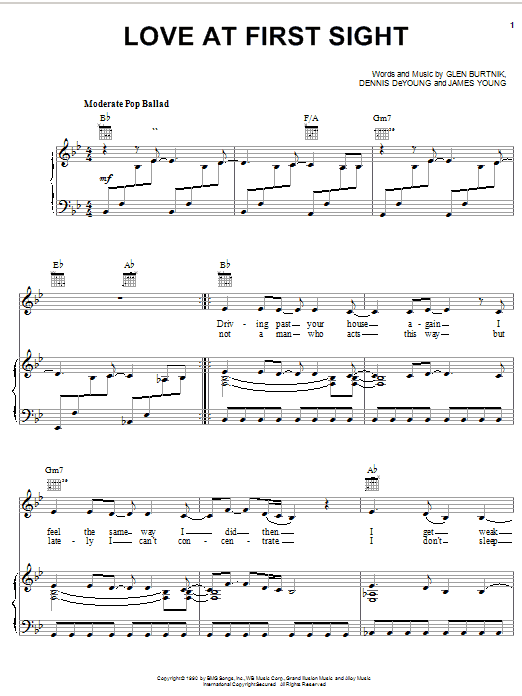 Styx Love At First Sight Sheet Music Notes & Chords for Piano, Vocal & Guitar (Right-Hand Melody) - Download or Print PDF