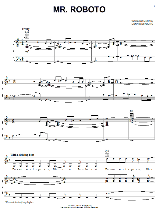 Styx Mr. Roboto Sheet Music Notes & Chords for Clarinet Duet - Download or Print PDF