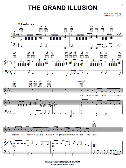 Styx The Grand Illusion Sheet Music Notes & Chords for Piano, Vocal & Guitar (Right-Hand Melody) - Download or Print PDF