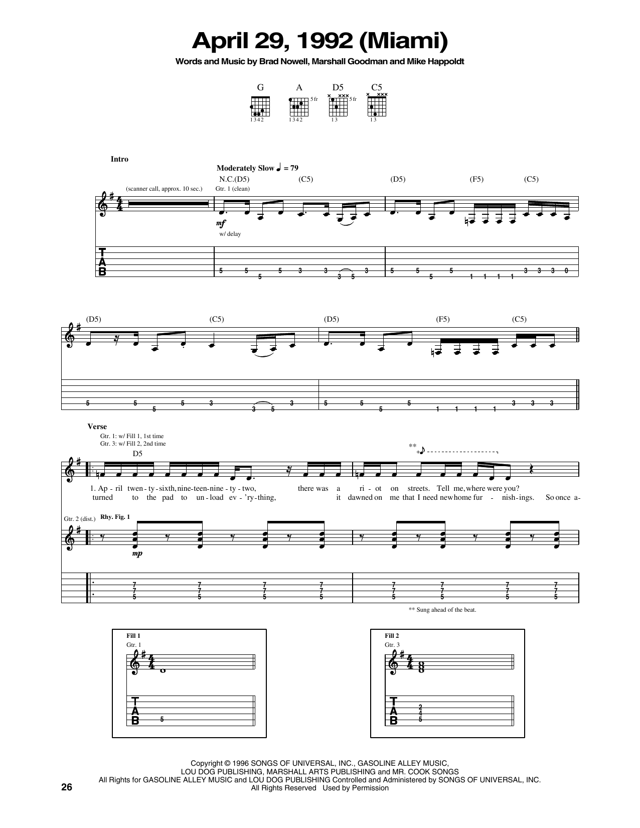 Sublime April 29, 1992 (Miami) Sheet Music Notes & Chords for Piano, Vocal & Guitar Chords (Right-Hand Melody) - Download or Print PDF