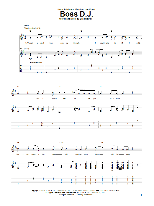 Sublime Boss D.J. Sheet Music Notes & Chords for Piano, Vocal & Guitar (Right-Hand Melody) - Download or Print PDF