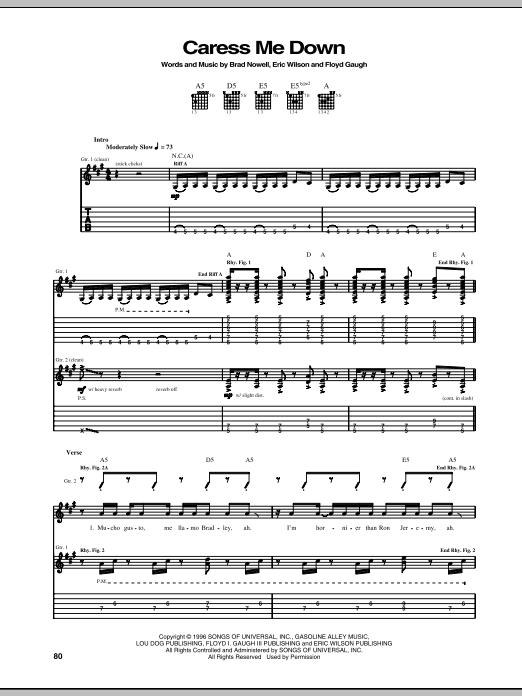 Sublime Caress Me Down Sheet Music Notes & Chords for Guitar Tab - Download or Print PDF