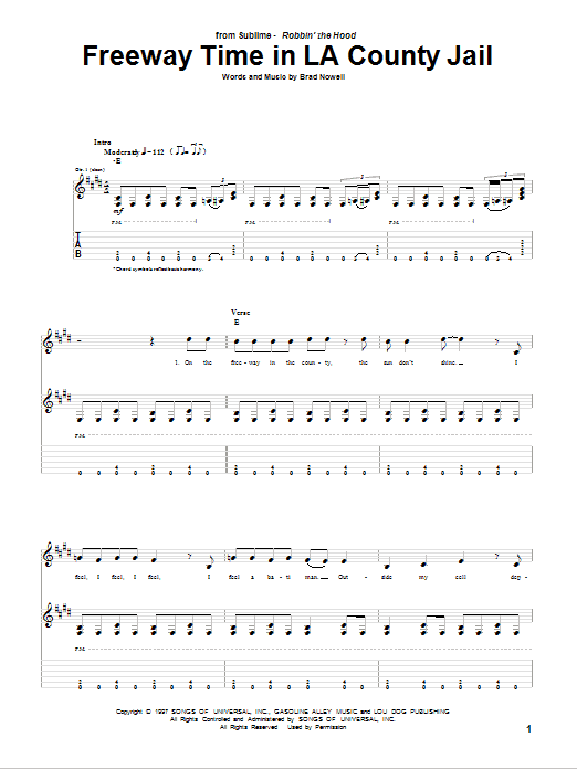 Sublime Freeway Time In LA County Jail Sheet Music Notes & Chords for Guitar Tab - Download or Print PDF