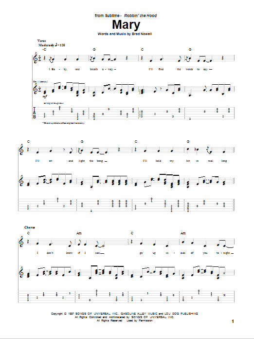 Sublime Mary Sheet Music Notes & Chords for Guitar Tab - Download or Print PDF