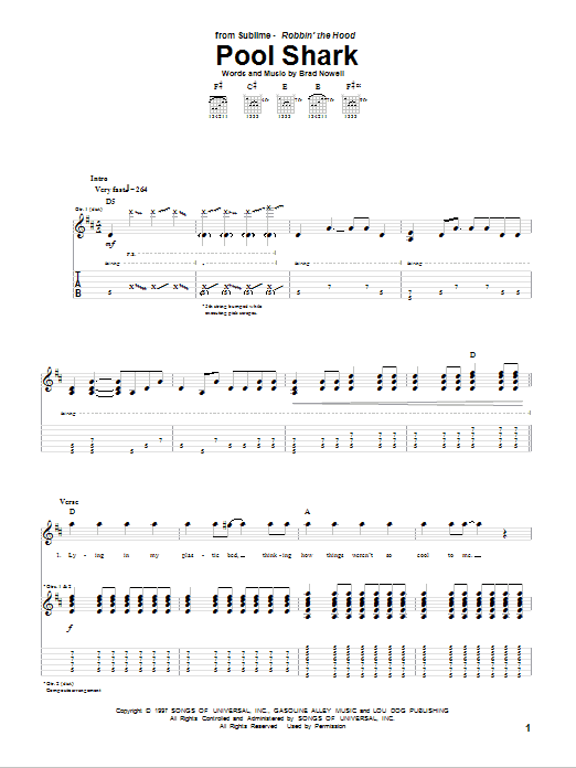 Sublime Pool Shark Sheet Music Notes & Chords for Guitar Tab - Download or Print PDF