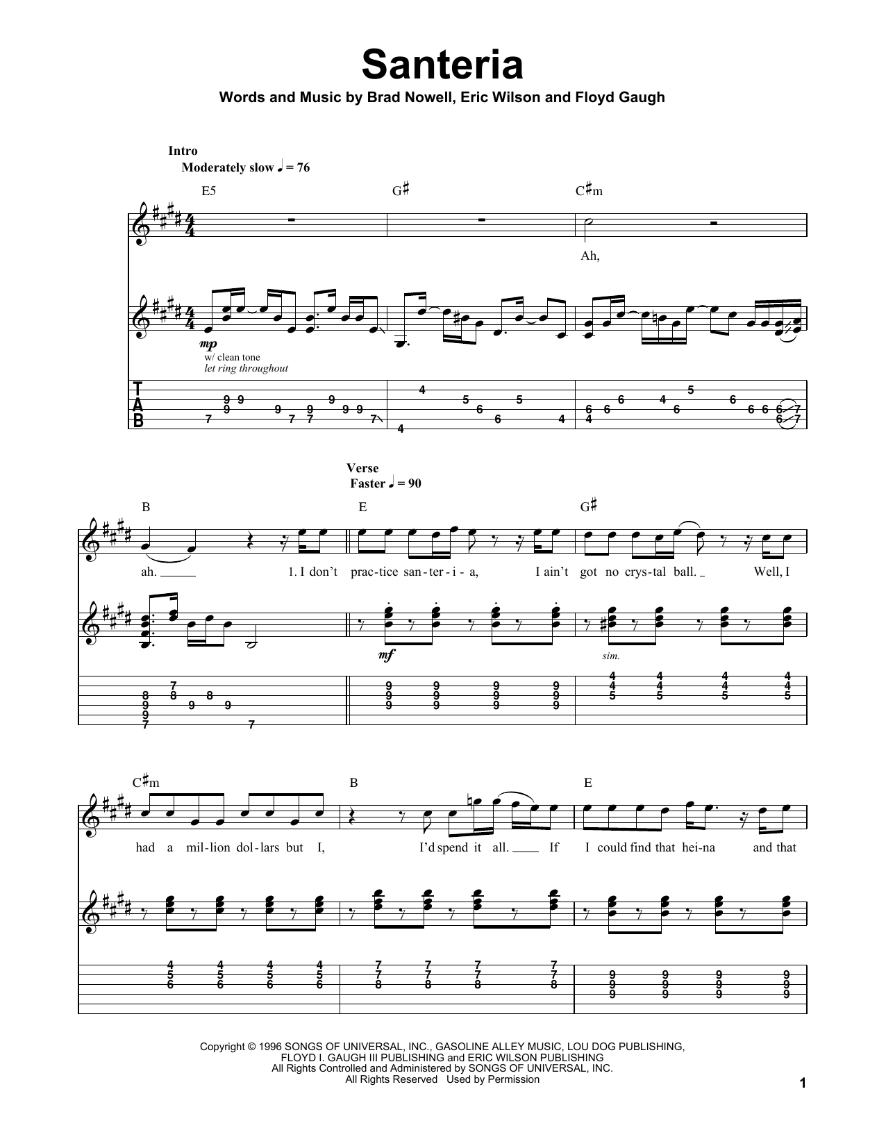 Sublime Santeria Sheet Music Notes & Chords for Really Easy Guitar - Download or Print PDF