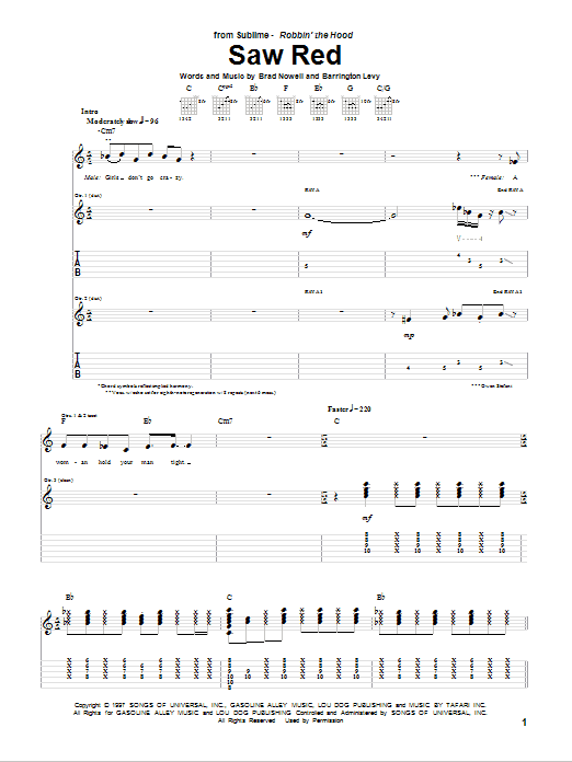 Sublime Saw Red Sheet Music Notes & Chords for Guitar Tab - Download or Print PDF