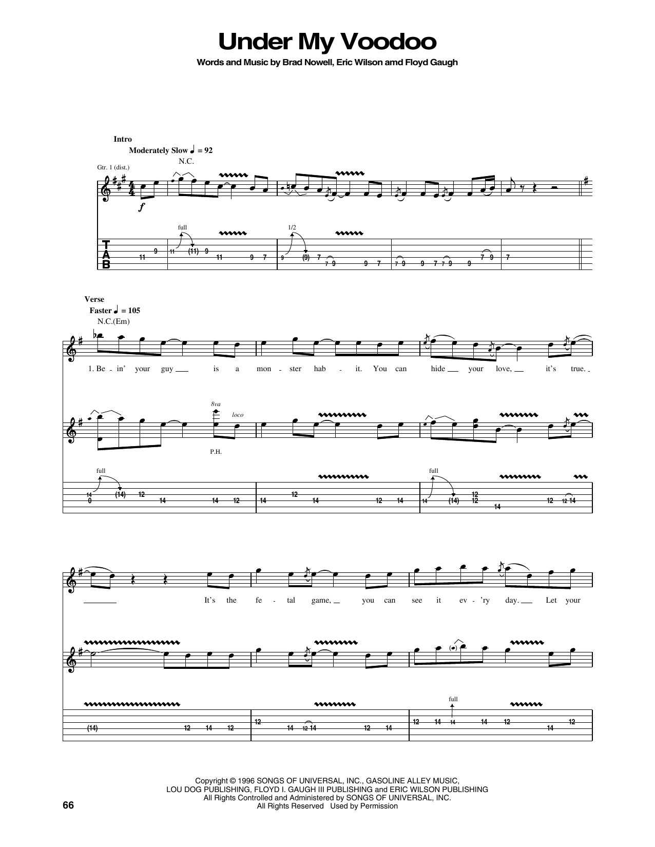 Sublime Under My Voodoo Sheet Music Notes & Chords for Guitar Tab - Download or Print PDF