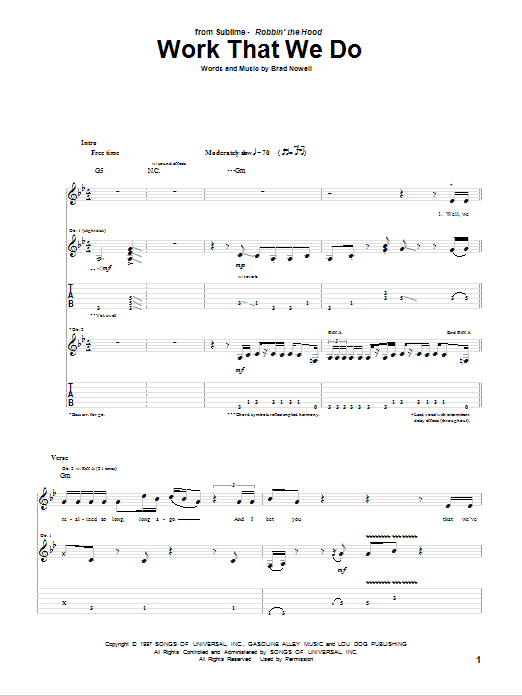 Sublime Work That We Do Sheet Music Notes & Chords for Guitar Tab - Download or Print PDF