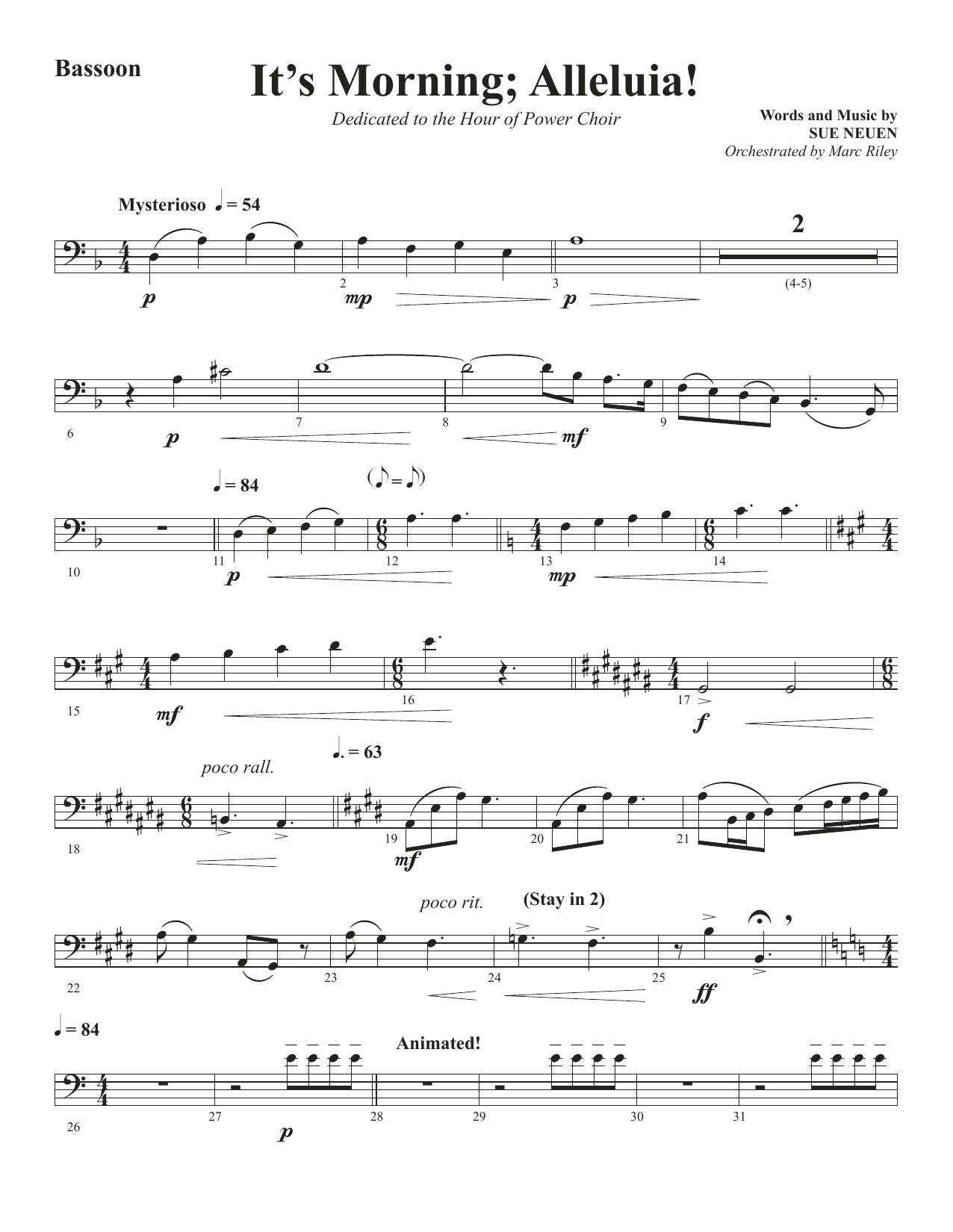 Sue Neuen It's Morning; Alleluia! - Bassoon Sheet Music Notes & Chords for Choir Instrumental Pak - Download or Print PDF