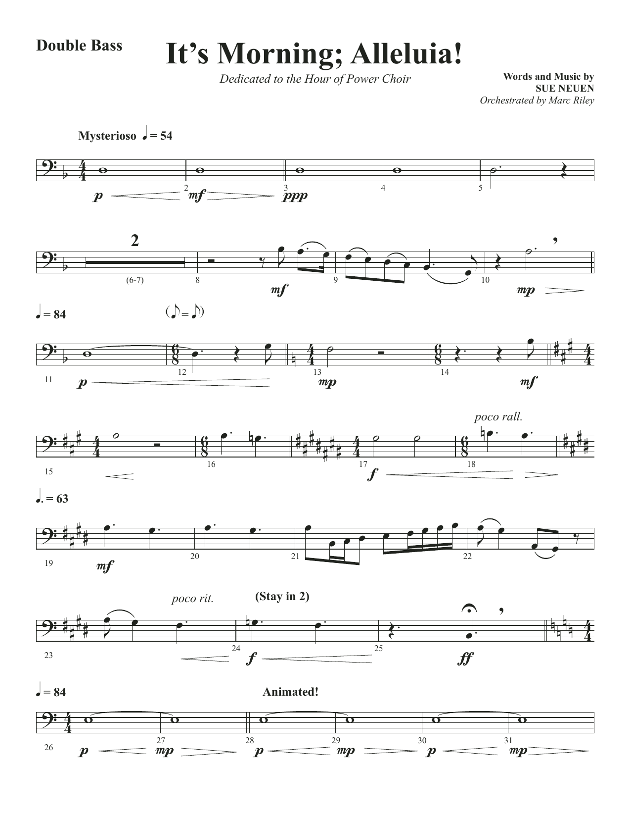 Sue Neuen It's Morning; Alleluia! - Double Bass Sheet Music Notes & Chords for Choir Instrumental Pak - Download or Print PDF