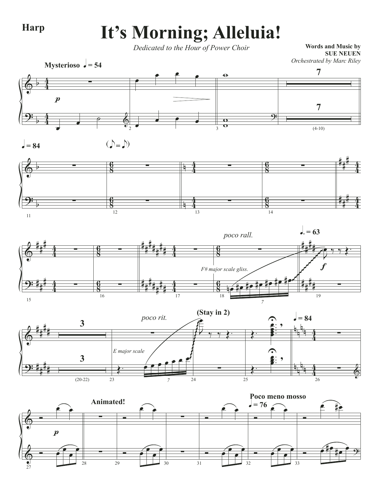 Sue Neuen It's Morning; Alleluia! - Harp Sheet Music Notes & Chords for Choir Instrumental Pak - Download or Print PDF