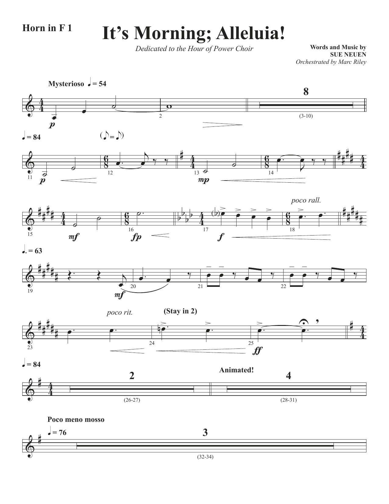 Sue Neuen It's Morning; Alleluia! - Horn 1 in F Sheet Music Notes & Chords for Choir Instrumental Pak - Download or Print PDF