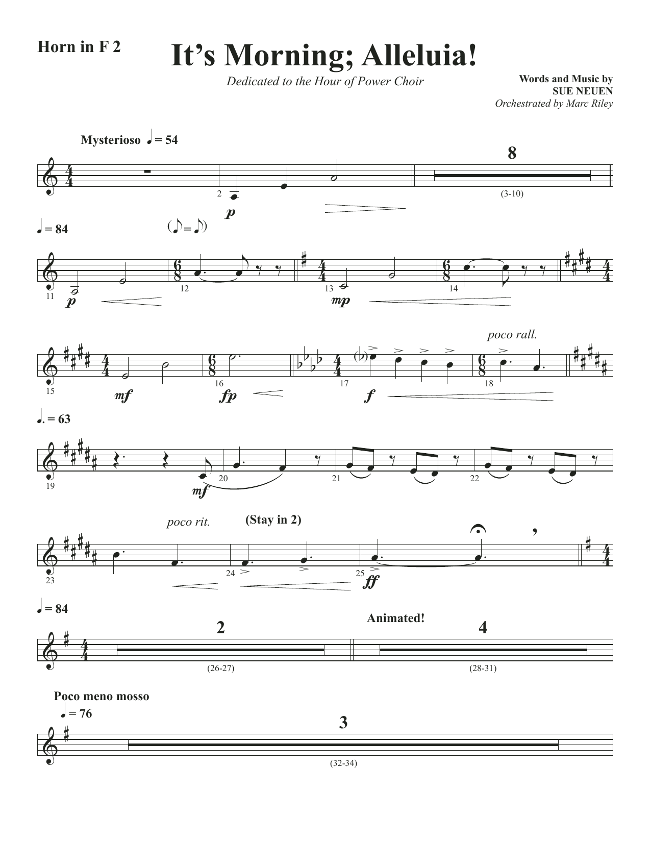 Sue Neuen It's Morning; Alleluia! - Horn 2 in F Sheet Music Notes & Chords for Choir Instrumental Pak - Download or Print PDF