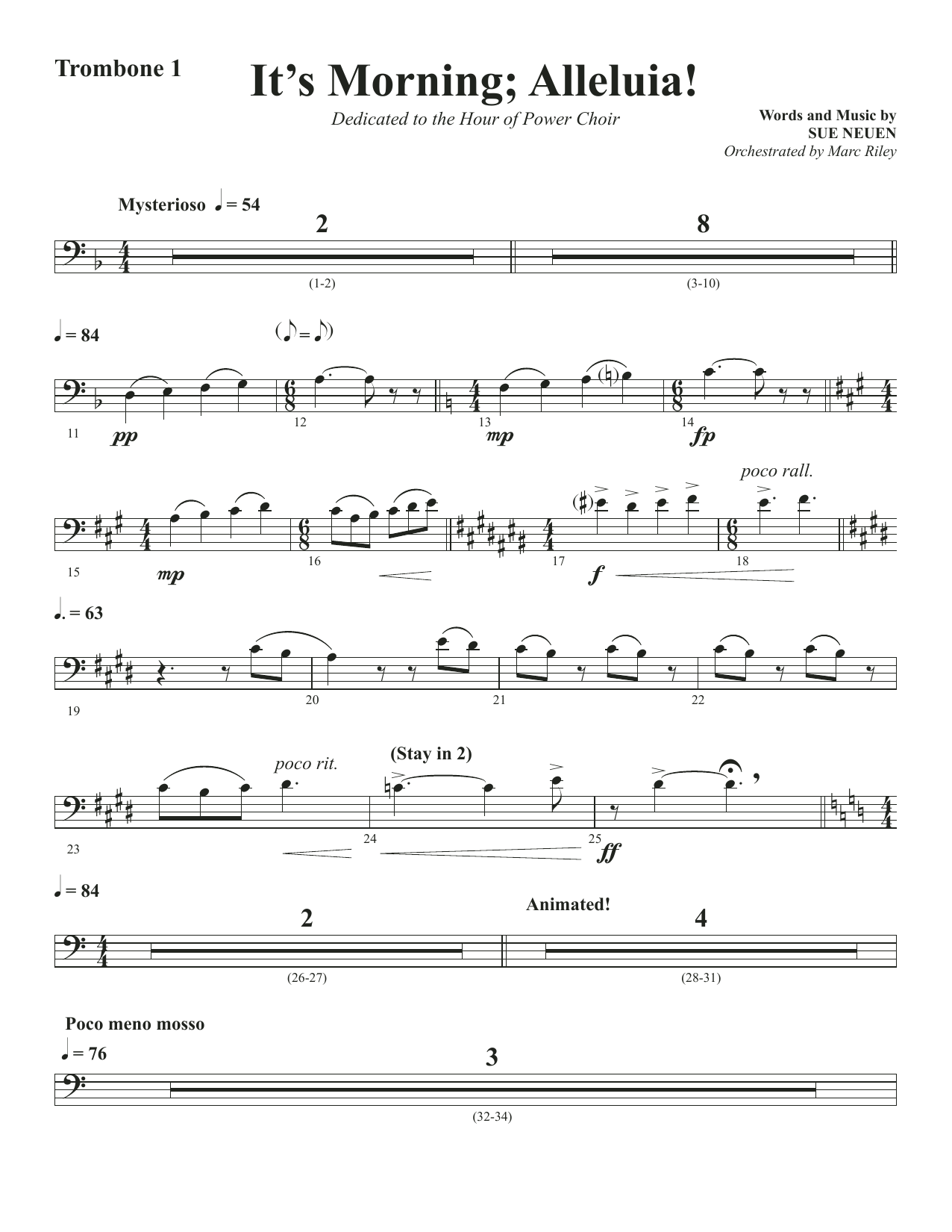 Sue Neuen It's Morning; Alleluia! - Trombone 1 Sheet Music Notes & Chords for Choir Instrumental Pak - Download or Print PDF