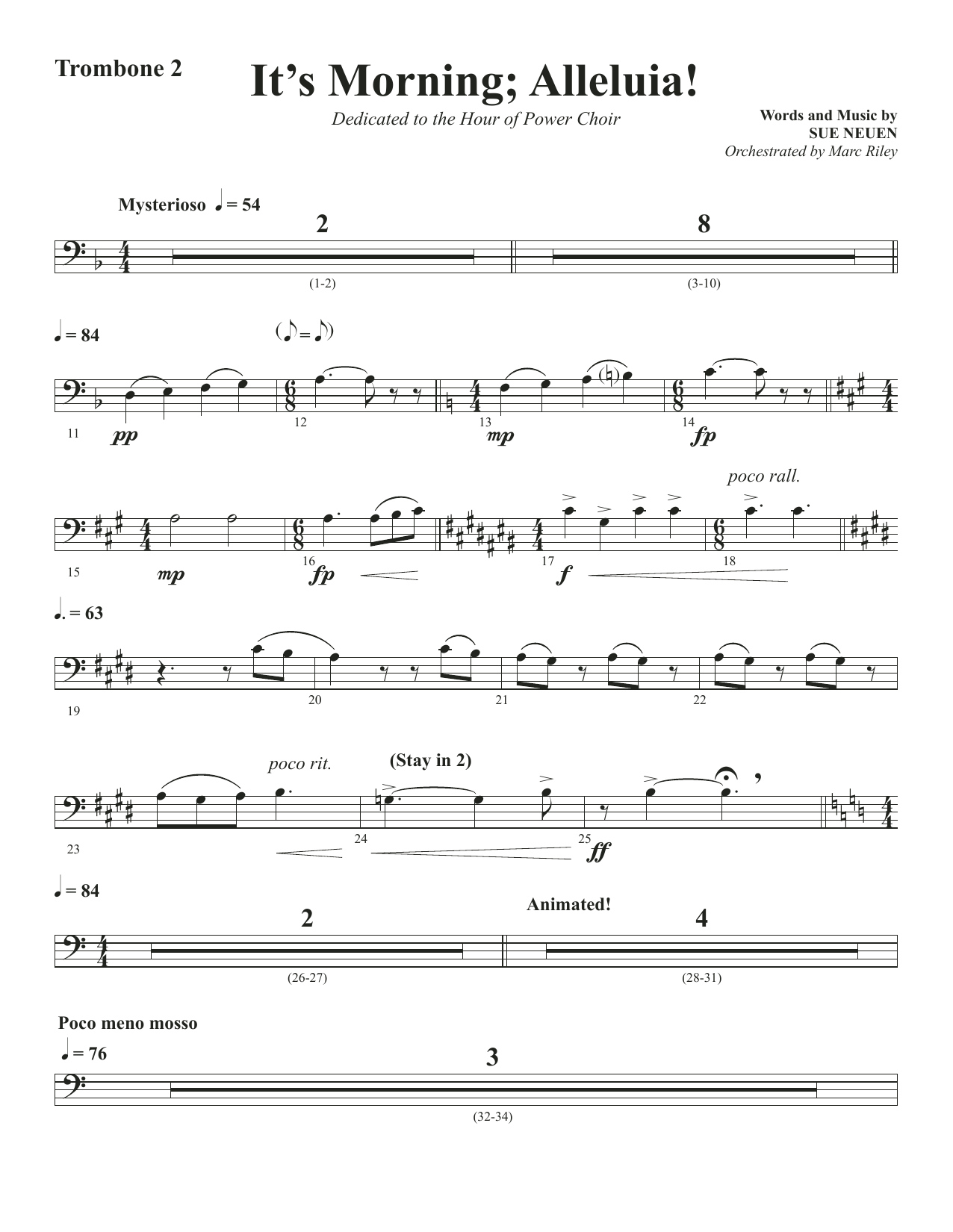Sue Neuen It's Morning; Alleluia! - Trombone 2 Sheet Music Notes & Chords for Choir Instrumental Pak - Download or Print PDF