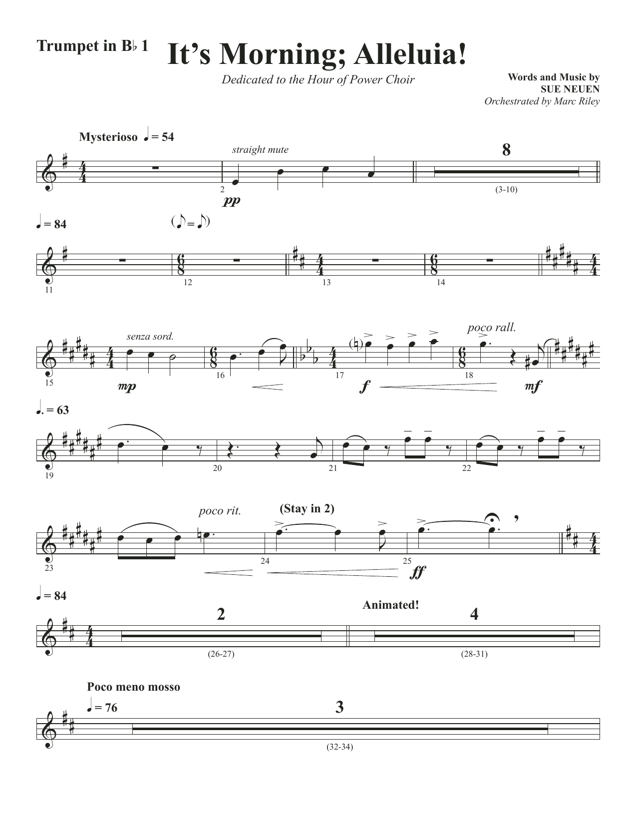Sue Neuen It's Morning; Alleluia! - Trumpet 1 in Bb Sheet Music Notes & Chords for Choir Instrumental Pak - Download or Print PDF