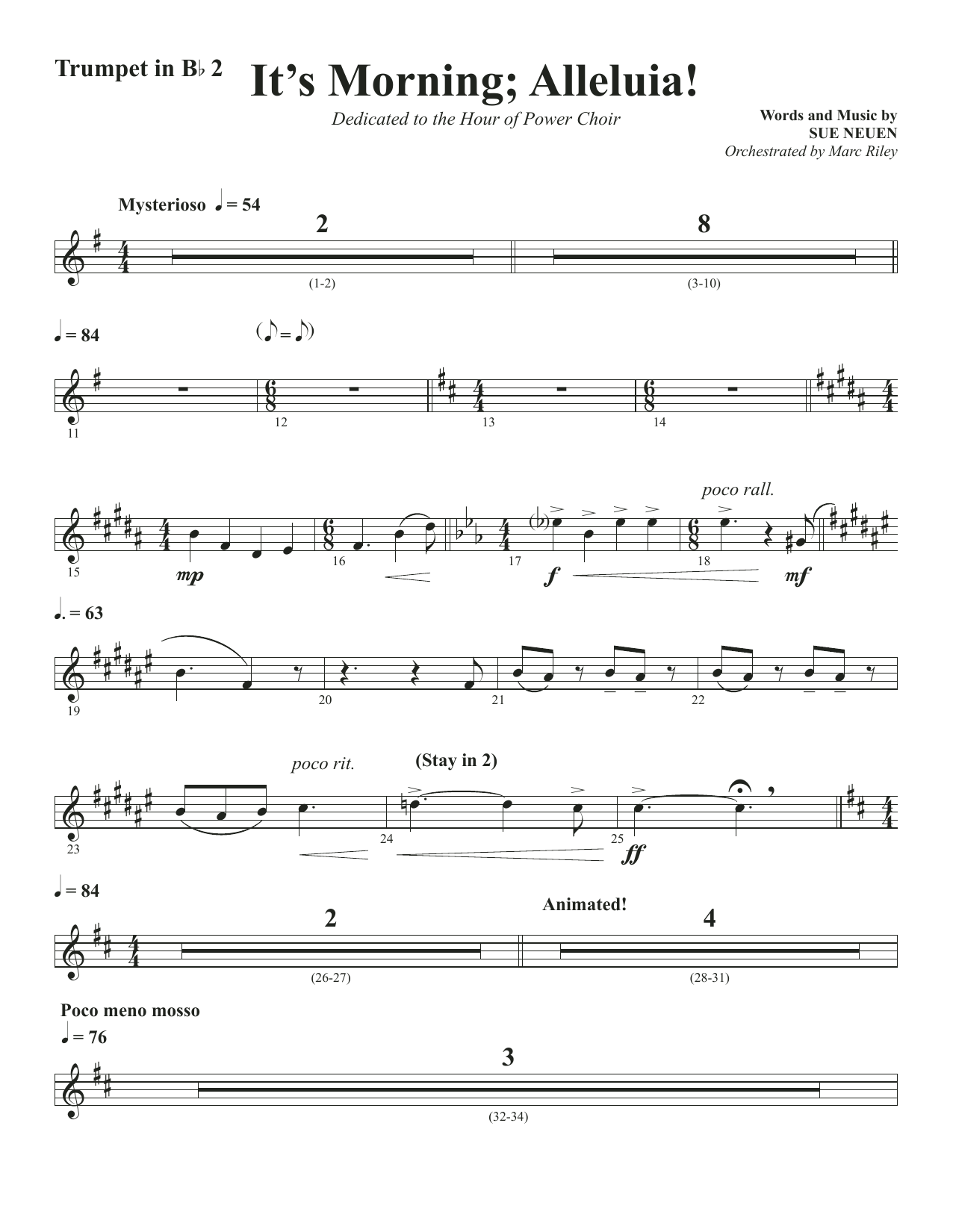 Sue Neuen It's Morning; Alleluia! - Trumpet 2 in Bb Sheet Music Notes & Chords for Choir Instrumental Pak - Download or Print PDF