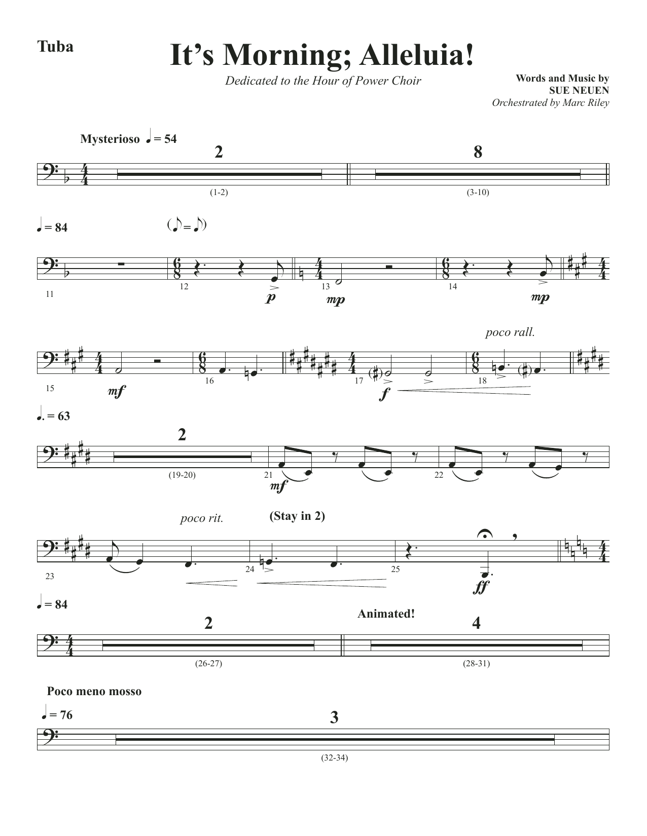 Sue Neuen It's Morning; Alleluia! - Tuba Sheet Music Notes & Chords for Choir Instrumental Pak - Download or Print PDF